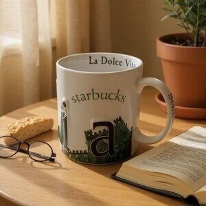 Starbucks Italia Flavian amphitheater city green embrossed coffee Mug 180zs 2003